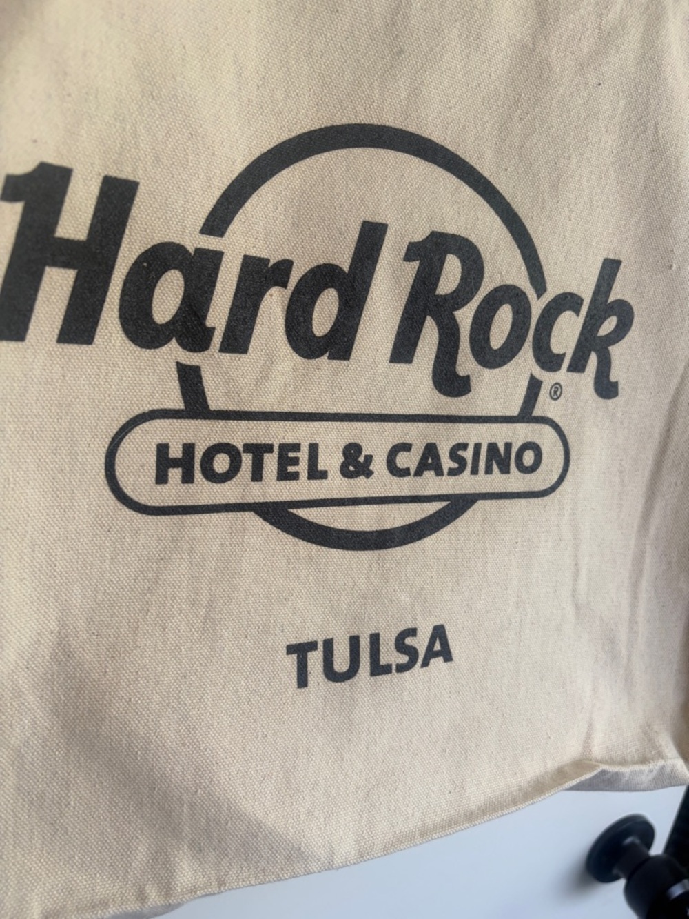 Like new large Hard Rock Hotel & Casino Tulsa Canvas Tote - Black & Cream. - Picture 2 of 8